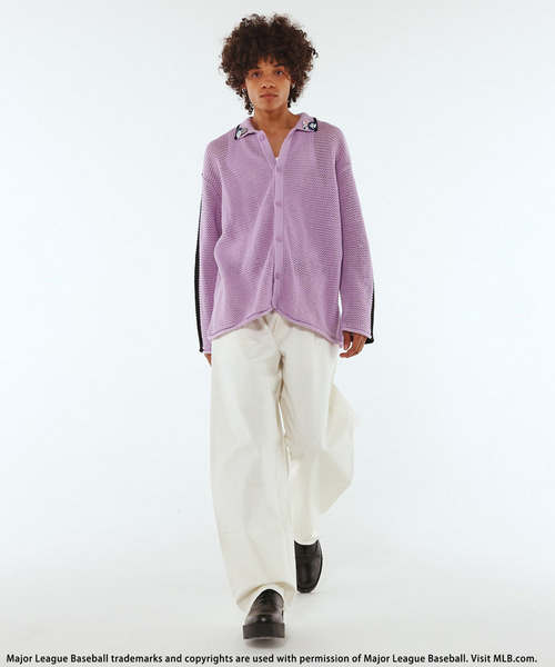 BACK TO THE FIELD(バック トゥー ザ フィールド)の「【MLB】Mesh Knit Cardigan(カーディガン/ボレロ・メンズ・オフホワイト/パープル/ブルー系・MEDIUM/LARGE/XL)」の7枚目の写真