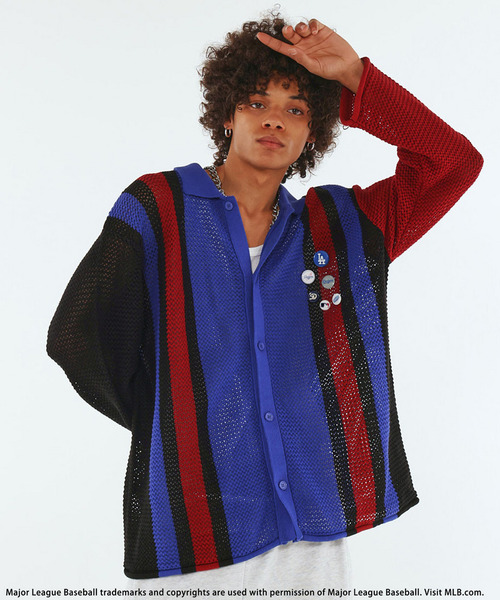 BACK TO THE FIELD(バック トゥー ザ フィールド)の「【MLB】Mesh Knit Cardigan(カーディガン/ボレロ・メンズ・オフホワイト/パープル/ブルー系・MEDIUM/LARGE/XL)」の10枚目の写真
