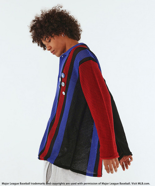 BACK TO THE FIELD(バック トゥー ザ フィールド)の「【MLB】Mesh Knit Cardigan(カーディガン/ボレロ・メンズ・オフホワイト/パープル/ブルー系・MEDIUM/LARGE/XL)」の11枚目の写真