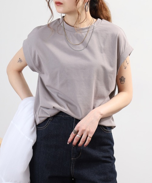 FUNALIVE(ファンアライブ)の「汗じみ軽減加工ノースリーブカットソー(Tシャツ/カットソー・レディース・アイボリー/ネイビー/グレー/ブラック/グレイッシュベージュ・M-L)」の5枚目の写真