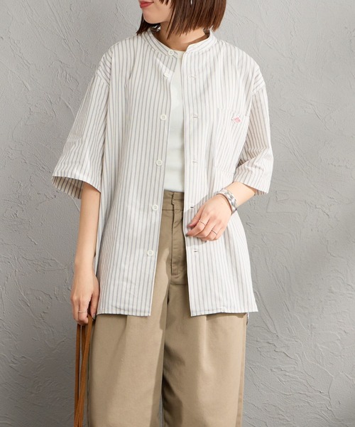 DANTON（ダントン）の「[DANTON/ダントン] コットンリネン ショートスリーブ バンドカラーシャツ(ストライプ)（シャツ/ブラウス・レディース・ホワイト/ブルー・40/38/42）」の18枚目の写真