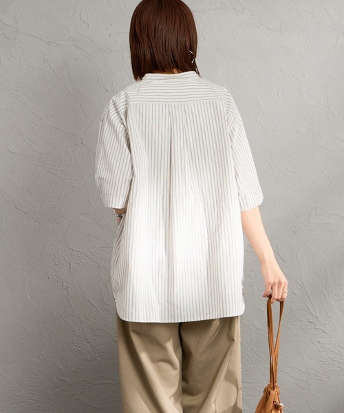 DANTON（ダントン）の「[DANTON/ダントン] コットンリネン ショートスリーブ バンドカラーシャツ(ストライプ)（シャツ/ブラウス・レディース・ホワイト/ブルー・40/38/42）」の20枚目の写真