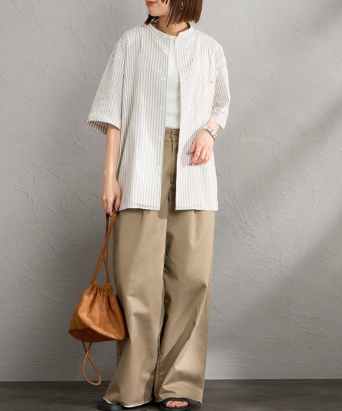 DANTON（ダントン）の「[DANTON/ダントン] コットンリネン ショートスリーブ バンドカラーシャツ(ストライプ)（シャツ/ブラウス・レディース・ホワイト/ブルー・40/38/42）」の21枚目の写真