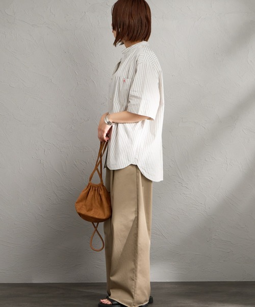 DANTON（ダントン）の「[DANTON/ダントン] コットンリネン ショートスリーブ バンドカラーシャツ(ストライプ)（シャツ/ブラウス・レディース・ホワイト/ブルー・40/38/42）」の22枚目の写真