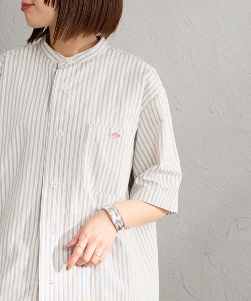 DANTON（ダントン）の「[DANTON/ダントン] コットンリネン ショートスリーブ バンドカラーシャツ(ストライプ)（シャツ/ブラウス・レディース・ホワイト/ブルー・40/38/42）」の7枚目の写真