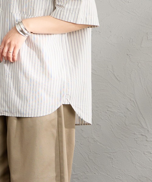 DANTON（ダントン）の「[DANTON/ダントン] コットンリネン ショートスリーブ バンドカラーシャツ(ストライプ)（シャツ/ブラウス・レディース・ホワイト/ブルー・40/38/42）」の8枚目の写真