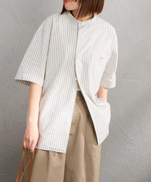DANTON（ダントン）の「[DANTON/ダントン] コットンリネン ショートスリーブ バンドカラーシャツ(ストライプ)（シャツ/ブラウス・レディース・ホワイト/ブルー・40/38/42）」の17枚目の写真