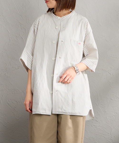 DANTON（ダントン）の「[DANTON/ダントン] コットンリネン ショートスリーブ バンドカラーシャツ(ストライプ)（シャツ/ブラウス・レディース・ホワイト/ブルー・40/38/42）」の4枚目の写真