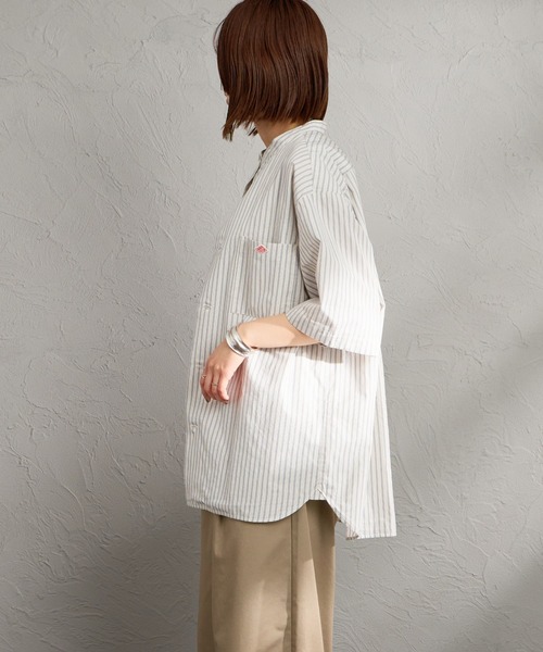 DANTON（ダントン）の「[DANTON/ダントン] コットンリネン ショートスリーブ バンドカラーシャツ(ストライプ)（シャツ/ブラウス・レディース・ホワイト/ブルー・40/38/42）」の5枚目の写真