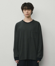 ウォッシュドストライプロングスリーブ_BLACK