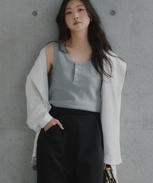 高身長 ヘンリーネックワッフルタンクトップ(トールサイズ)Essenave