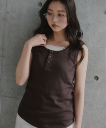 高身長 ヘンリーネックワッフルタンクトップ(トールサイズ)Essenave