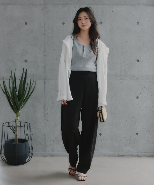 slattgir（スラットジール）の「高身長　ヘンリーネックワッフルタンクトップ（トールサイズ）Essenave（Tシャツ/カットソー・レディース・杢グレー/ブラウン・TM/TL/TLL）」の15枚目の写真