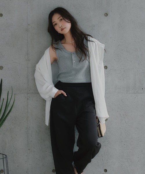 slattgir（スラットジール）の「高身長　ヘンリーネックワッフルタンクトップ（トールサイズ）Essenave（Tシャツ/カットソー・レディース・杢グレー/ブラウン・TM/TL/TLL）」の17枚目の写真