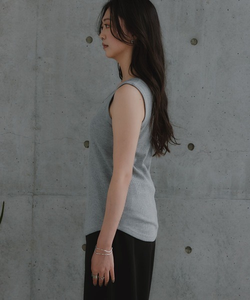 slattgir（スラットジール）の「高身長　ヘンリーネックワッフルタンクトップ（トールサイズ）Essenave（Tシャツ/カットソー・レディース・杢グレー/ブラウン・TM/TL/TLL）」の8枚目の写真