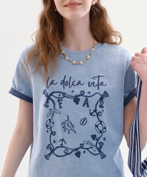 Fano Studios(ファノ ストゥディオズ)の「ラウンドネック 海モチーフ グラフィックTシャツ FX26S075【Fano Studios】【2026SS】(Tシャツ/カットソー・レディース・ライトブルー/ホワイト・S/M/L)」の10枚目の写真