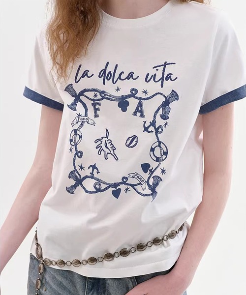 Fano Studios(ファノ ストゥディオズ)の「ラウンドネック 海モチーフ グラフィックTシャツ FX26S075【Fano Studios】【2026SS】(Tシャツ/カットソー・レディース・ライトブルー/ホワイト・S/M/L)」の3枚目の写真