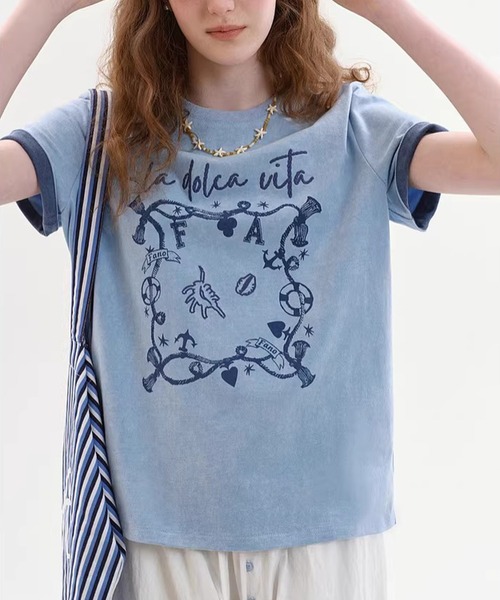 Fano Studios(ファノ ストゥディオズ)の「ラウンドネック 海モチーフ グラフィックTシャツ FX26S075【Fano Studios】【2026SS】(Tシャツ/カットソー・レディース・ライトブルー/ホワイト・S/M/L)」の8枚目の写真