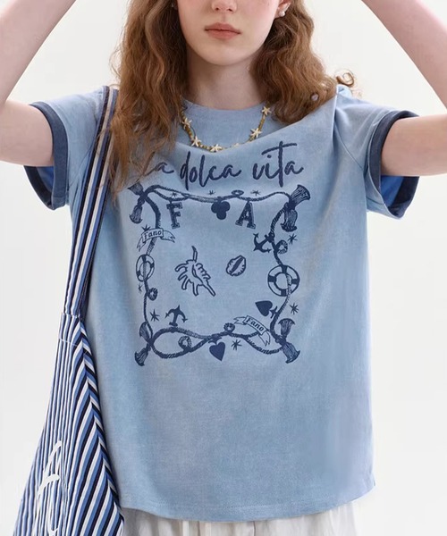 Fano Studios(ファノ ストゥディオズ)の「ラウンドネック 海モチーフ グラフィックTシャツ FX26S075【Fano Studios】【2026SS】(Tシャツ/カットソー・レディース・ライトブルー/ホワイト・S/M/L)」の9枚目の写真
