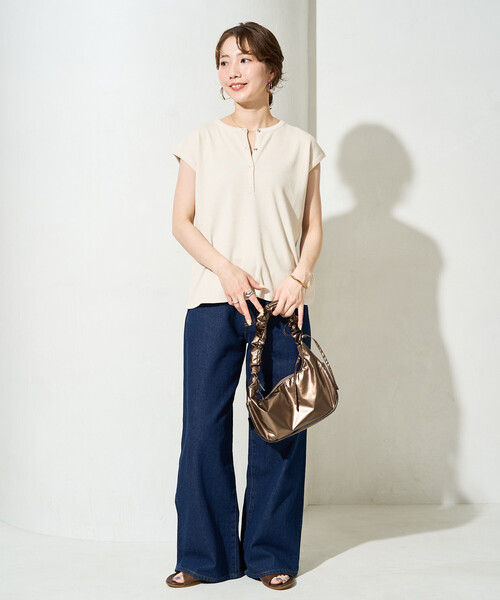FREAK'S STORE(フリークスストア)の「限定展開 スナップボタン ヘンリー リブ フレンチ スリーブ トップス(Tシャツ/カットソー・レディース・その他13/ブラウン/ブラック/グレー/ナチュラル/オフホワイト/ネイビー・フリ-)」の14枚目の写真