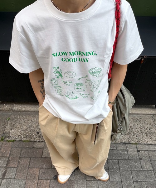 SELAN(セラン)の「【ユニセックス】SLOW MORNING GOOD DAY半袖Tシャツ(Tシャツ/カットソー・メンズ・ネイビー/グレー/ホワイト・MEDIUM/LARGE)」の9枚目の写真