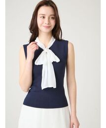 【洗える】【UVカット】シフォンボウタイニットプルオーバー