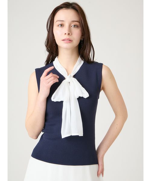 CELFORD（セルフォード）の「【洗える】【UVカット】シフォンボウタイニットプルオーバー（ニット/セーター・レディース・オフホワイト/ライム/その他/ネイビー・36/38）」の16枚目の写真