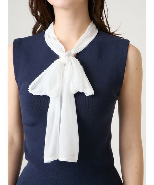 CELFORD（セルフォード）の「【洗える】【UVカット】シフォンボウタイニットプルオーバー（ニット/セーター・レディース・オフホワイト/ライム/その他/ネイビー・36/38）」の13枚目の写真