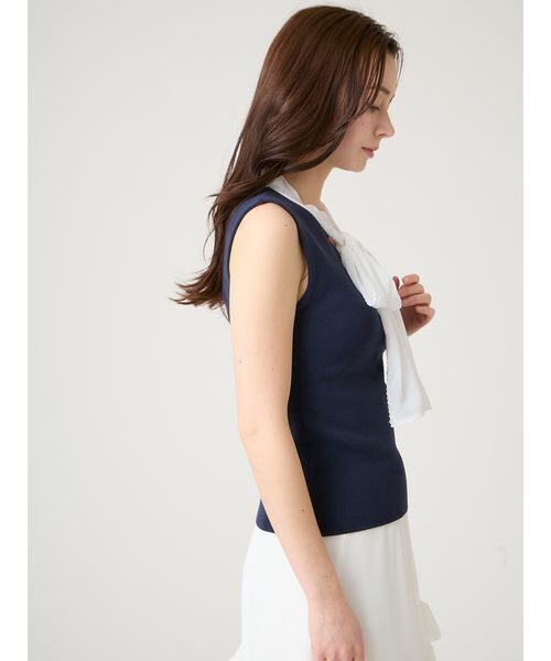 CELFORD（セルフォード）の「【洗える】【UVカット】シフォンボウタイニットプルオーバー（ニット/セーター・レディース・オフホワイト/ライム/その他/ネイビー・36/38）」の10枚目の写真
