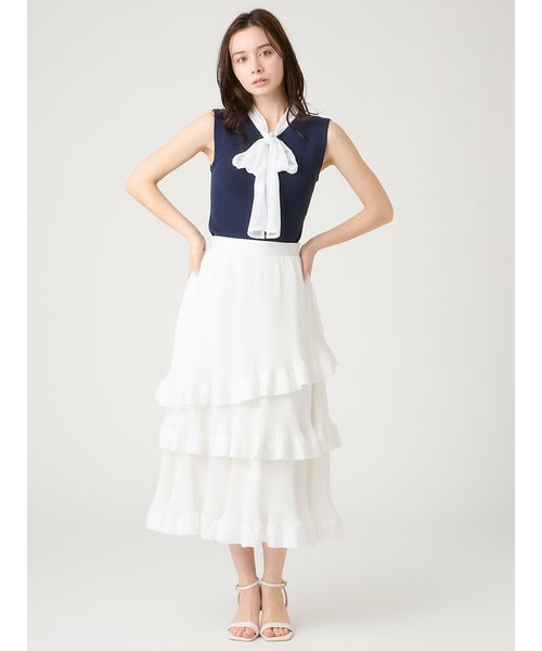 CELFORD（セルフォード）の「【洗える】【UVカット】シフォンボウタイニットプルオーバー（ニット/セーター・レディース・オフホワイト/ライム/その他/ネイビー・36/38）」の9枚目の写真