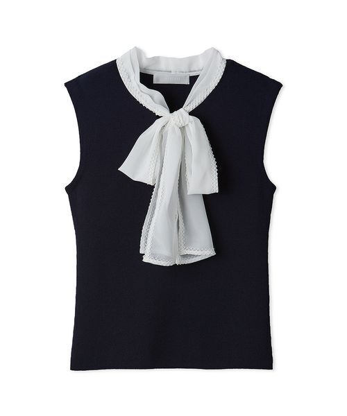 CELFORD（セルフォード）の「【洗える】【UVカット】シフォンボウタイニットプルオーバー（ニット/セーター・レディース・オフホワイト/ライム/その他/ネイビー・36/38）」の7枚目の写真