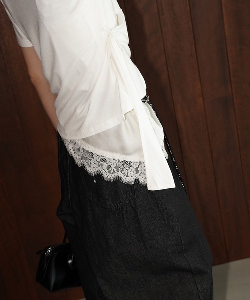 chuclla(チュクラ)の「サイドドレープ リボントップス chw26s239(Tシャツ/カットソー・レディース・ホワイト/ブラック・FREE)」の8枚目の写真