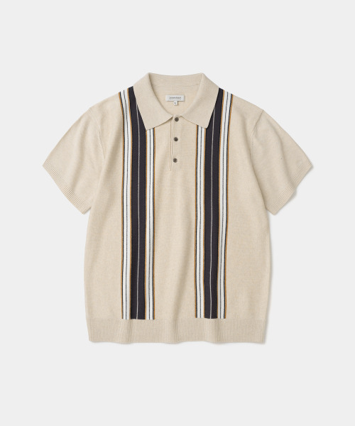 UNIFORM BRIDGE(ユニフォームブリッジ)の「stripe polo s/s knit beige(Tシャツ/カットソー・メンズ・その他・LARGE/X-LARGE/XX-LARGE/MEDIUM)」の1枚目の写真