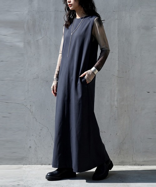 antiqua(アンティカ)の「ノースリーブ ロング ワンピース(ワンピース・レディース・ネイビー/ブラック・P/R)」の10枚目の写真
