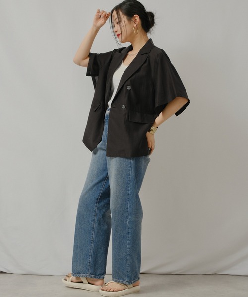 palm RICHE(ポームリシュ)の「シアー切替半袖JK(その他アウター・レディース・ブラック/グレー/ライトグリーン・M)」の9枚目の写真