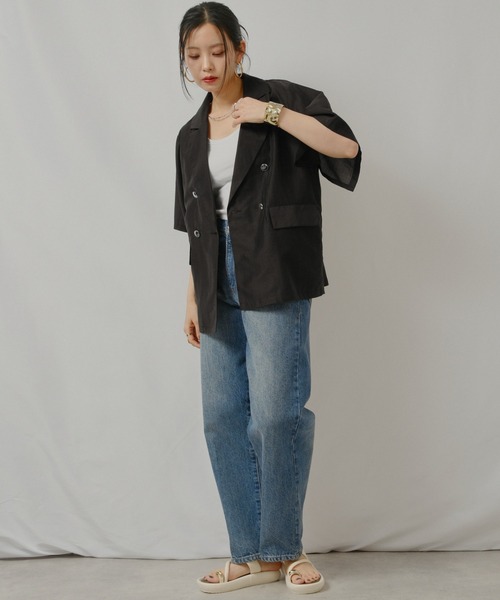 palm RICHE(ポームリシュ)の「シアー切替半袖JK(その他アウター・レディース・ブラック/グレー/ライトグリーン・M)」の4枚目の写真