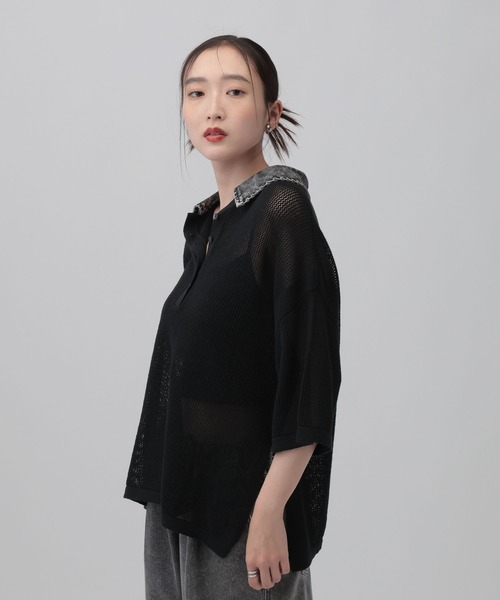 LEPSIM(レプシィム)の「デニム襟メッシュニットポロ 730207(ポロシャツ・レディース・ライトベージュ/ブラック・FREE)」の14枚目の写真