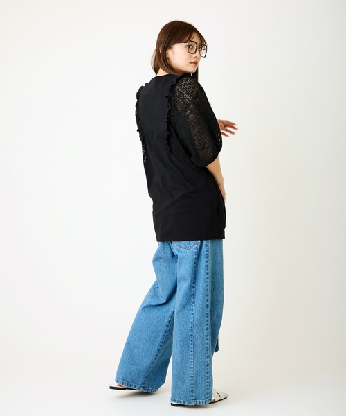 AVIE（アビィ）の「レ―スボリュームスリーブデザインTEE（Tシャツ/カットソー・レディース・チャコールグレー/ブラック・38）」の7枚目の写真