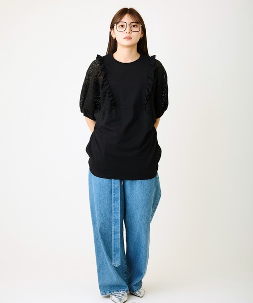 AVIE（アビィ）の「レ―スボリュームスリーブデザインTEE（Tシャツ/カットソー・レディース・チャコールグレー/ブラック・38）」の6枚目の写真