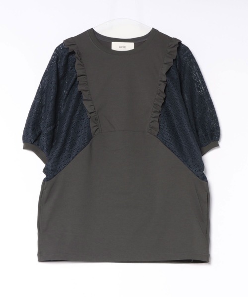 AVIE（アビィ）の「レ―スボリュームスリーブデザインTEE（Tシャツ/カットソー・レディース・チャコールグレー/ブラック・38）」の11枚目の写真