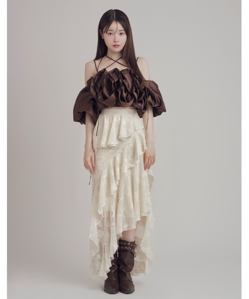 mellowneon（メロウネオン）の「アシンメトリーフリルレーススカート（スカート・レディース・アイボリー/ブラック・SMALL/MEDIUM）」の15枚目の写真
