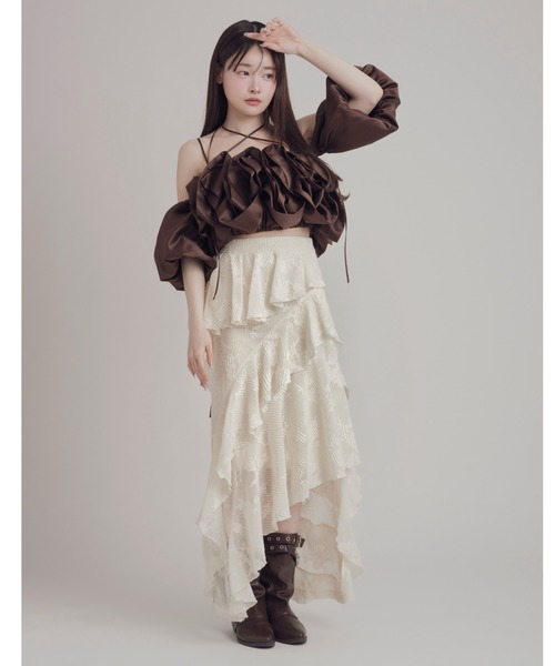 mellowneon（メロウネオン）の「アシンメトリーフリルレーススカート（スカート・レディース・アイボリー/ブラック・SMALL/MEDIUM）」の13枚目の写真