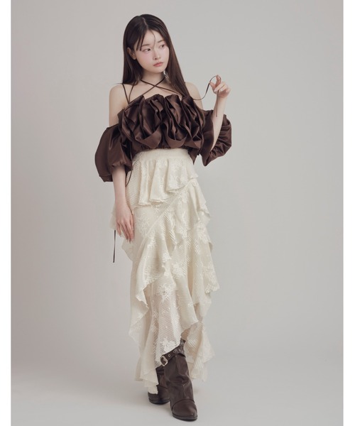 mellowneon（メロウネオン）の「アシンメトリーフリルレーススカート（スカート・レディース・アイボリー/ブラック・SMALL/MEDIUM）」の17枚目の写真