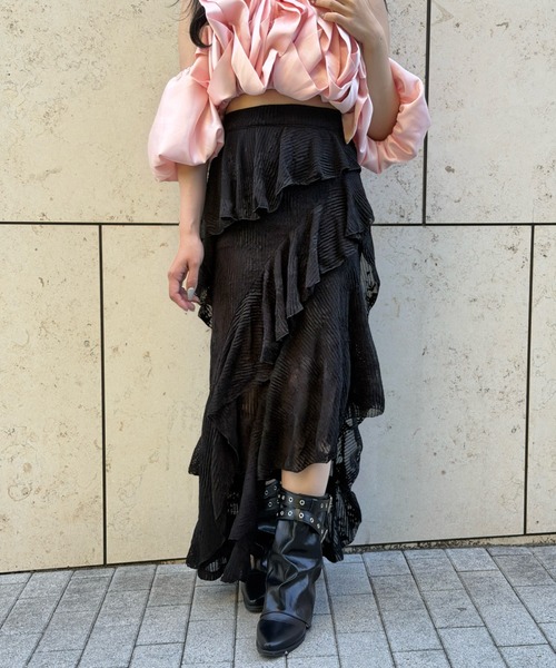 mellowneon（メロウネオン）の「アシンメトリーフリルレーススカート（スカート・レディース・アイボリー/ブラック・SMALL/MEDIUM）」の19枚目の写真