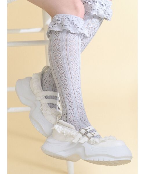 merry jenny(メリージェニー)の「靴下屋×merry jenny flower lace knit sock(ソックス/靴下・レディース・ベージュ/ブルー/オフホワイト・FREE)」の7枚目の写真