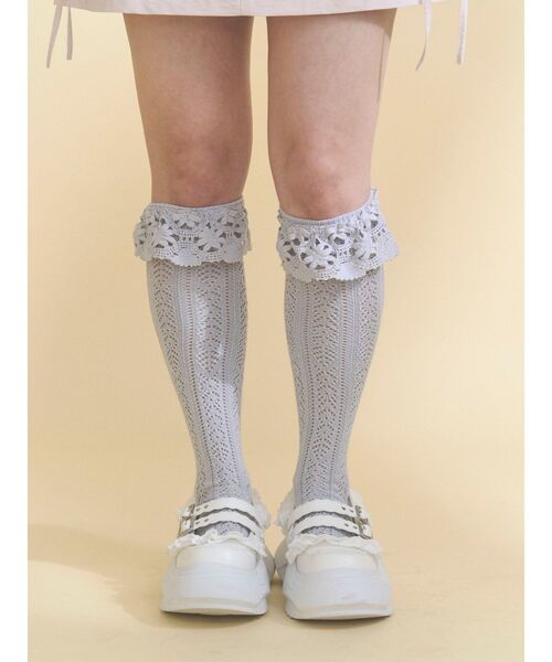 merry jenny(メリージェニー)の「靴下屋×merry jenny flower lace knit sock(ソックス/靴下・レディース・ベージュ/ブルー/オフホワイト・FREE)」の13枚目の写真