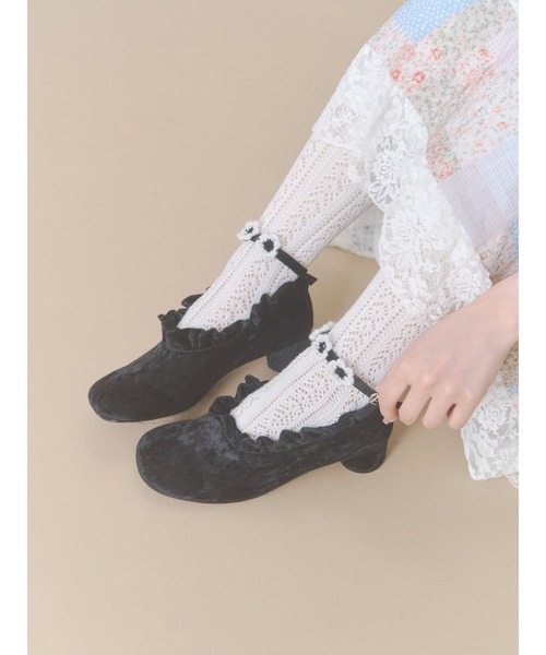 merry jenny(メリージェニー)の「靴下屋×merry jenny flower lace knit sock(ソックス/靴下・レディース・ベージュ/ブルー/オフホワイト・FREE)」の4枚目の写真