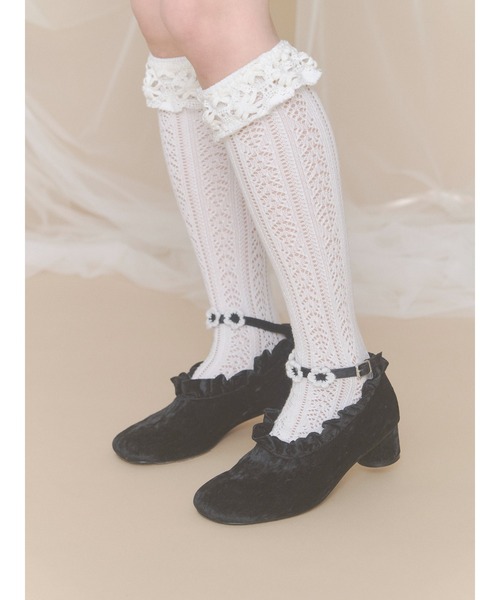 merry jenny(メリージェニー)の「靴下屋×merry jenny flower lace knit sock(ソックス/靴下・レディース・ベージュ/ブルー/オフホワイト・FREE)」の5枚目の写真