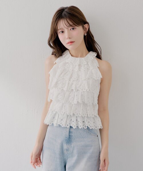 Chico(チコ)の「【SALON by Chico】ティアードコットンレースアメスリブラウス(シャツ/ブラウス・レディース・ブルー/ブラック/ホワイト・FREE)」の5枚目の写真