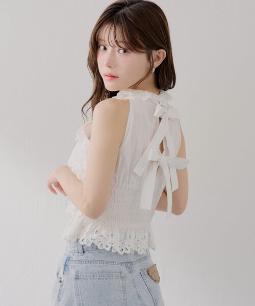 Chico(チコ)の「【SALON by Chico】ティアードコットンレースアメスリブラウス(シャツ/ブラウス・レディース・ブルー/ブラック/ホワイト・FREE)」の6枚目の写真